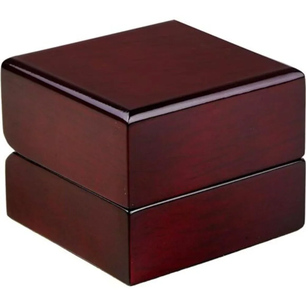 Luxury Mahogany Ring Box with LED Light, Elegant‎ Square Diamond Case,